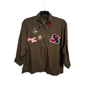 Zara Patchwork‎ Women's size Medium Top Gun Flight ½ Zip Pullover Grungecore Top